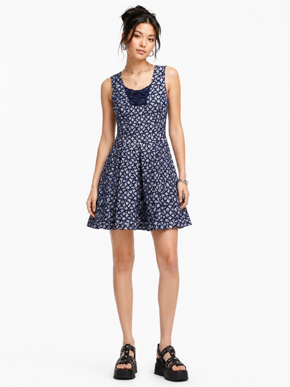 🌺 M60 Miss Sixty Blue & White Lace Fit & Flare